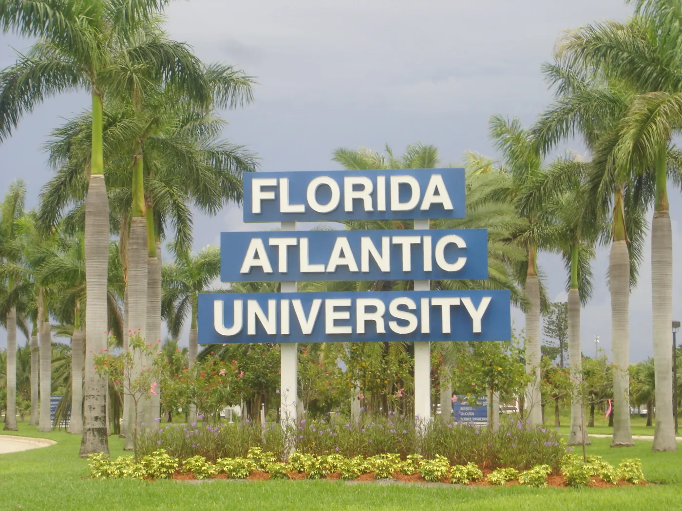 The Florida Atlantic University sign on Northwest 20th Street at the Boca Raton campus.
