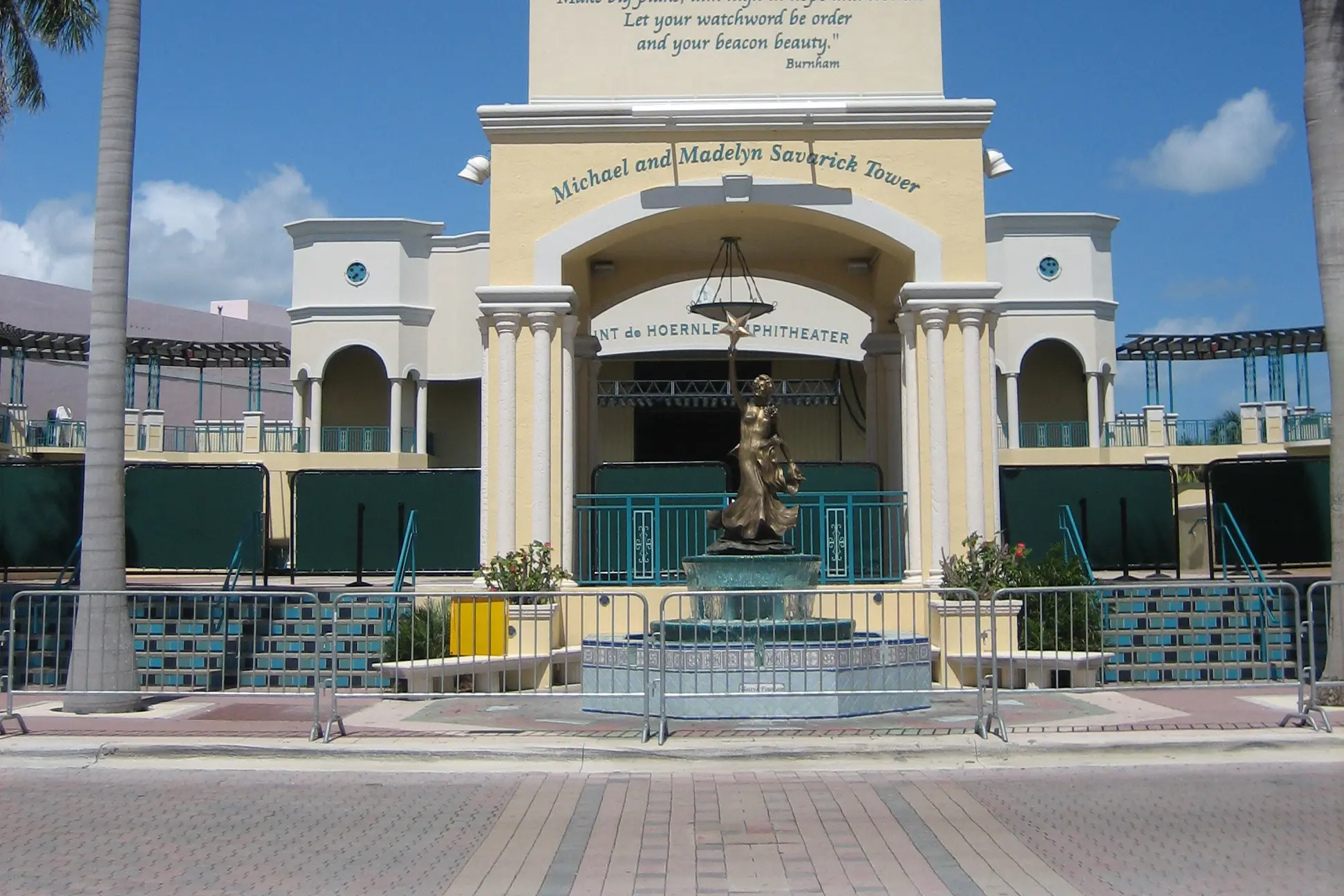 The Michael and Madelyn Savarick Tower at the Mizner Park Amphitheater in downtown Boca Raton.