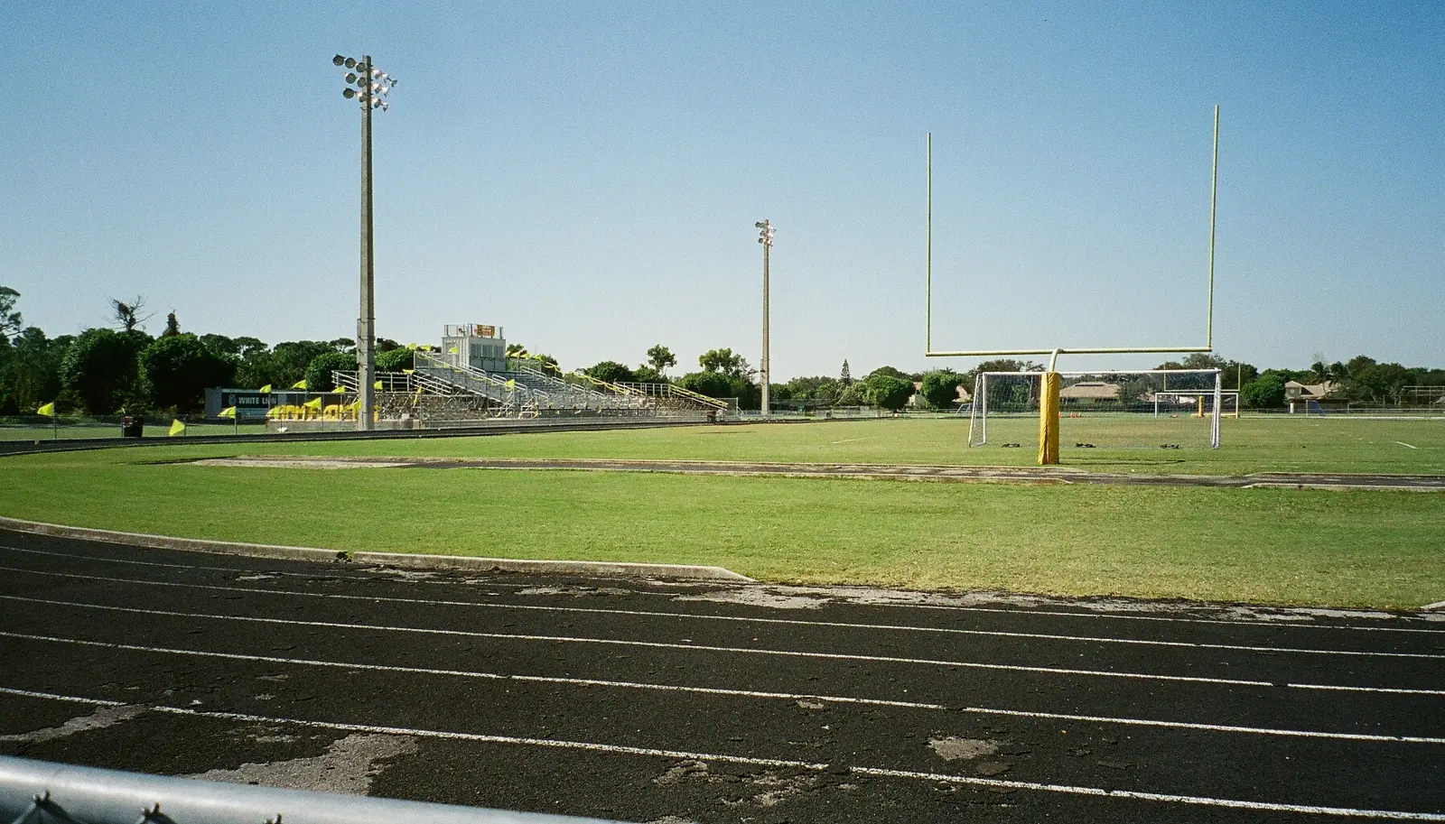 The football field and bleachers at Pope John Paul II High School in Boca Raton.