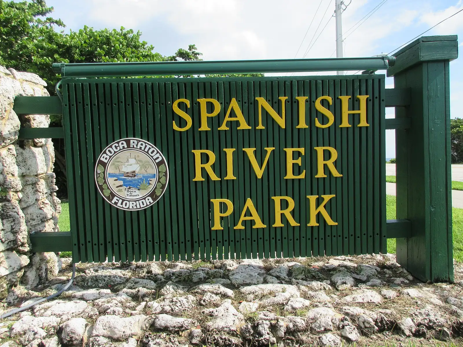 The entrance sign at Spanish River Park on the barrier island in Boca Raton.