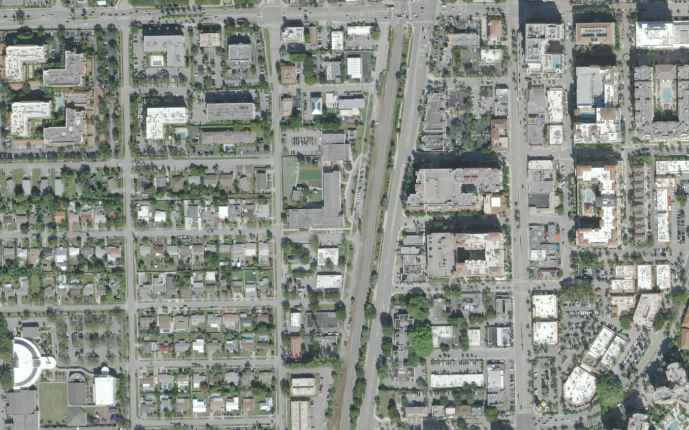 Boca Raton Elementary's campus on SW First Avenue in downtown Boca Raton, seen from the air