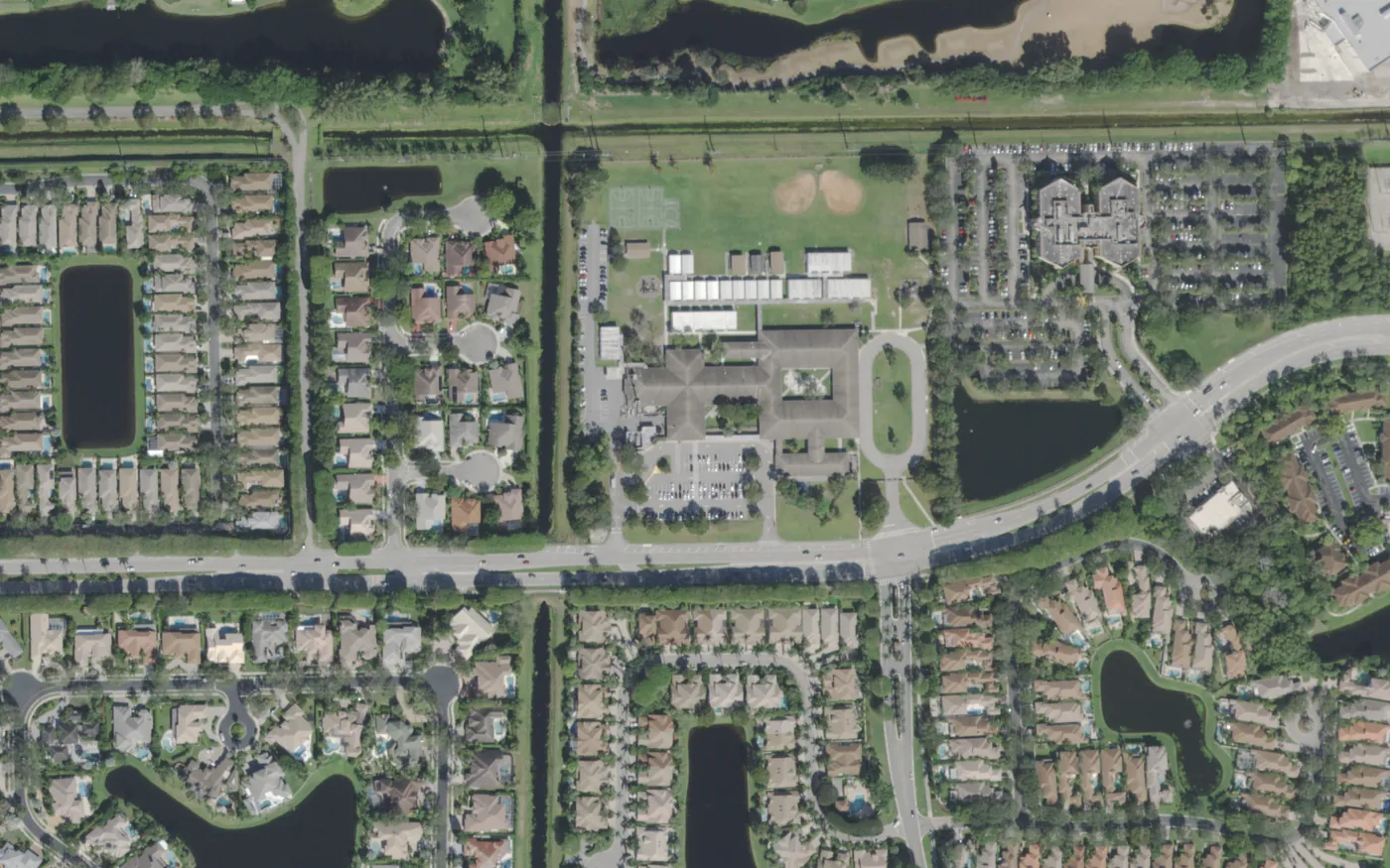 Calusa Elementary's campus on Clint Moore Road in north Boca Raton, seen from the air