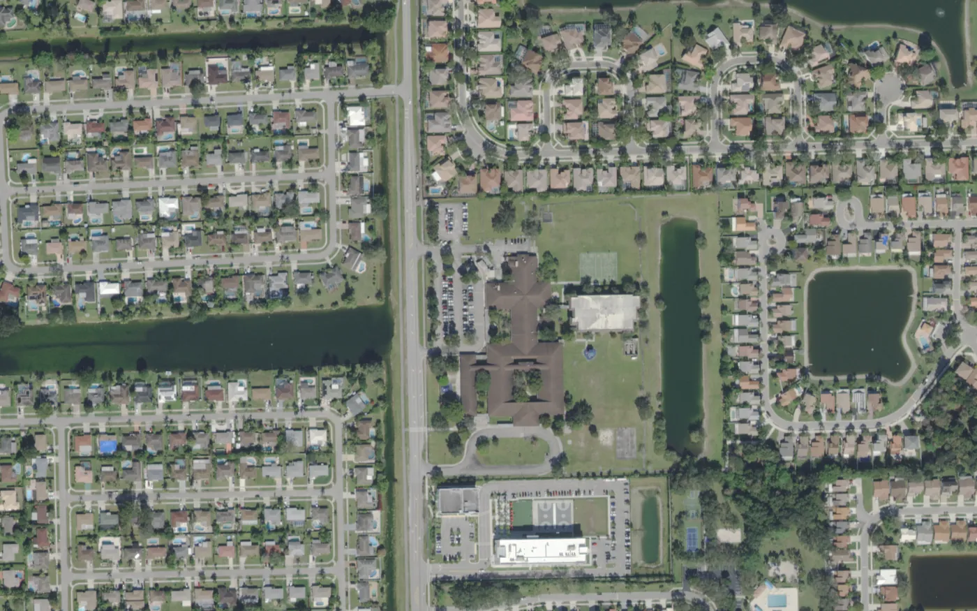 Coral Sunset Elementary's campus on Hammock Street in west Boca Raton, seen from the air