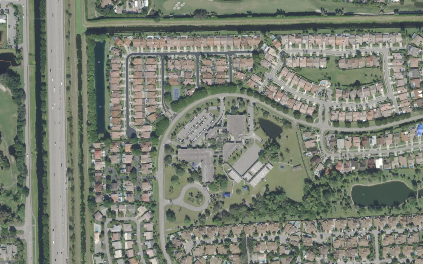 Del Prado Elementary's campus on Del Prado Circle in west Boca Raton, seen from the air