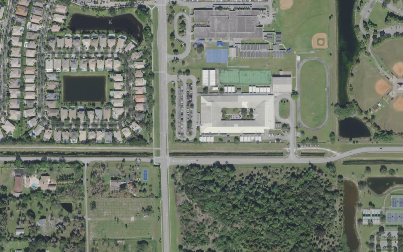 Eagles Landing Middle's campus on Coral Ridge Drive in west Boca Raton, seen from the air