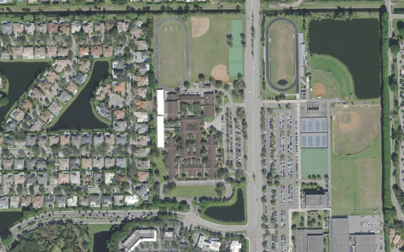 Omni Middle's campus on Jog Road in northwest Boca Raton, seen from the air