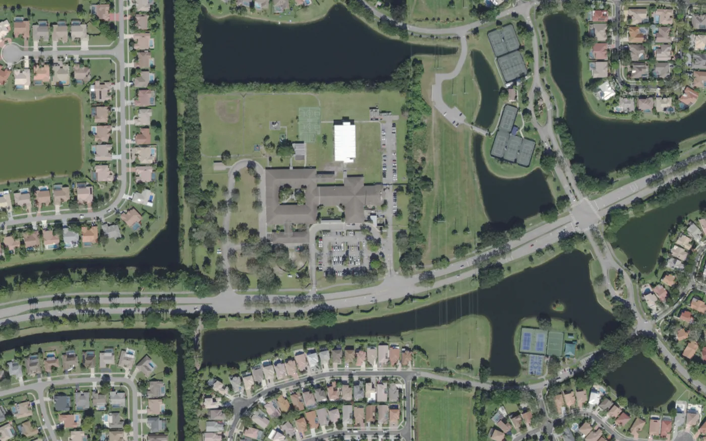 Sandpiper Shores Elementary's campus on Glades Road in west Boca Raton, seen from the air