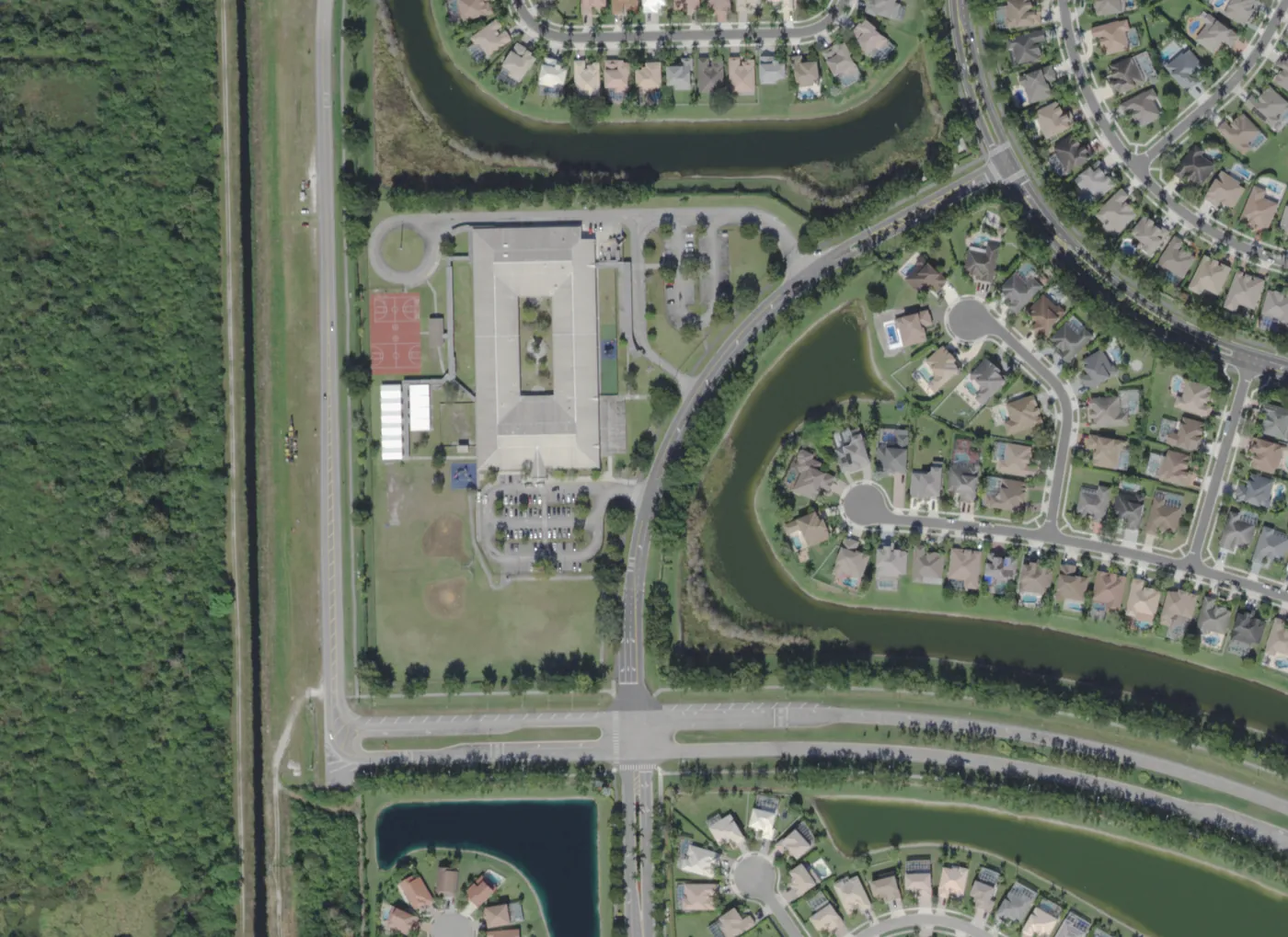 Waters Edge Elementary's campus on Shorewind Drive in west Boca Raton, seen from the air