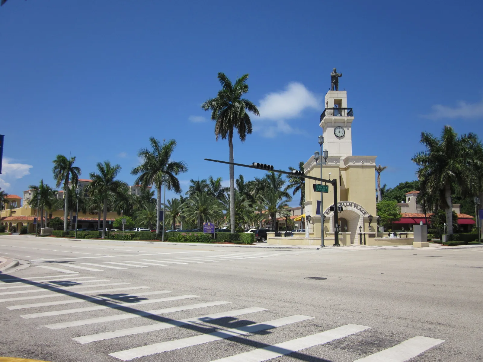 The clock tower at Royal Palm Place on Federal Highway in downtown Boca Raton.