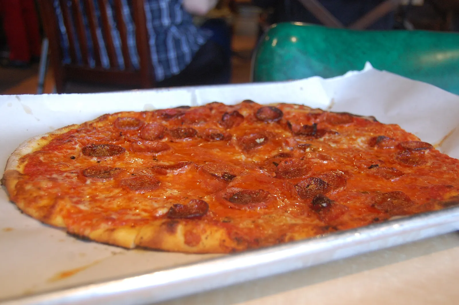 A pepperoni pizza. The photo was not taken at a Boca Raton restaurant.